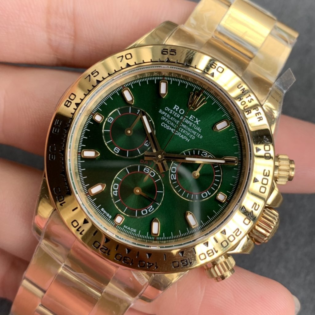 rolex daytona gold green dial review